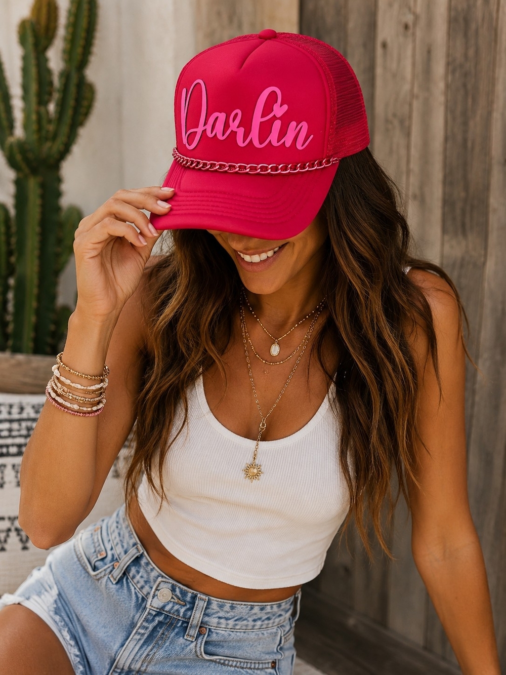 Darlin Pink Chain Trucker Hat - Women Accessories